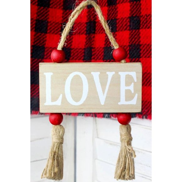 Young's Inc. Other - LOVE Wooden Hanging Sign or Ornament. Beaded and Tassels. Christmas Home Décor.